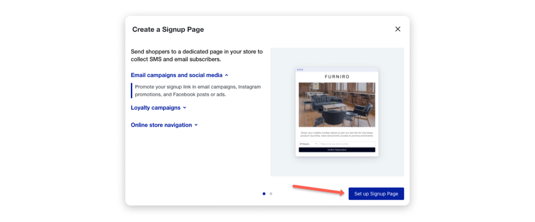 Create a signup page popup
