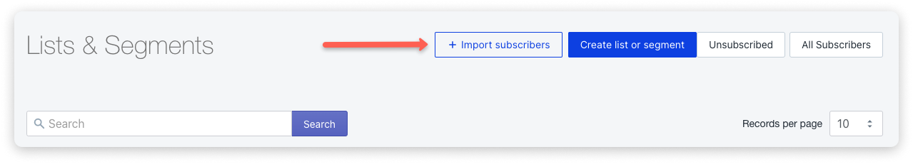 Import subscribers button