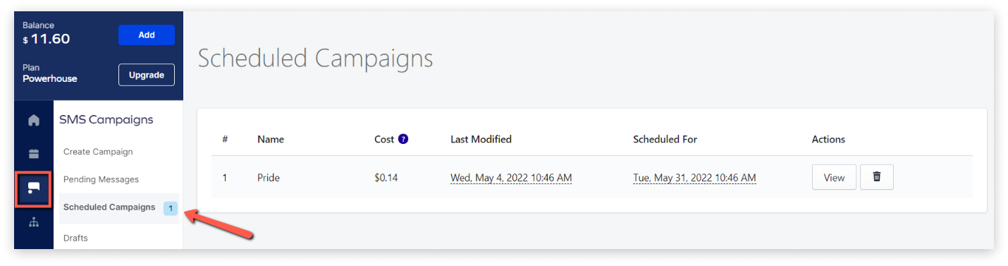 Scheduled SMS campaigns